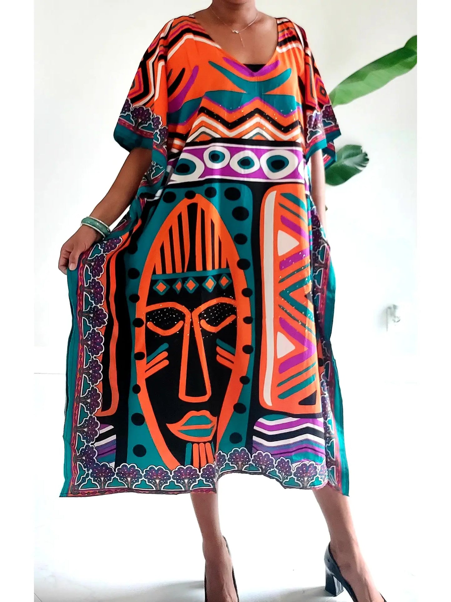 Afro Print Middi Kaftan Women's African Dress